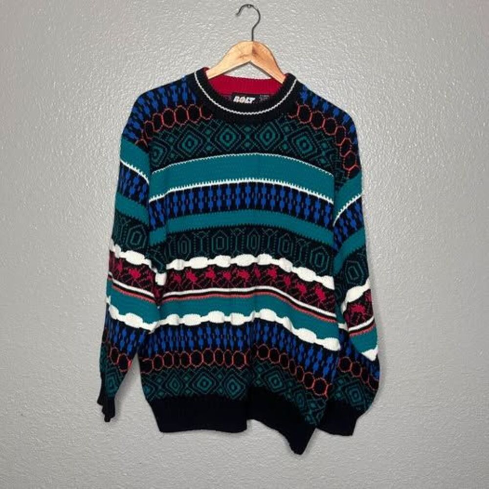 Vintage Bolt XL Knit Sweater mens geometric grandpa crewneck